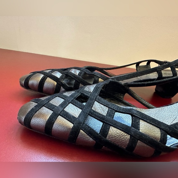 **PRADA Low Heel Slingbacks Black Suede and Silver, Size 39.5 / 9 US - Picture 4 of 7